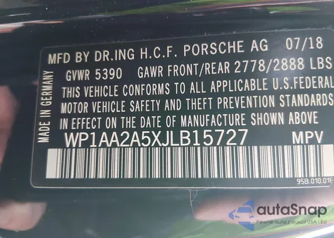 2018 Porsche Macan Sport Edition z USA, uszkodzony, nr VIN WP1AA2A5XJLB15727